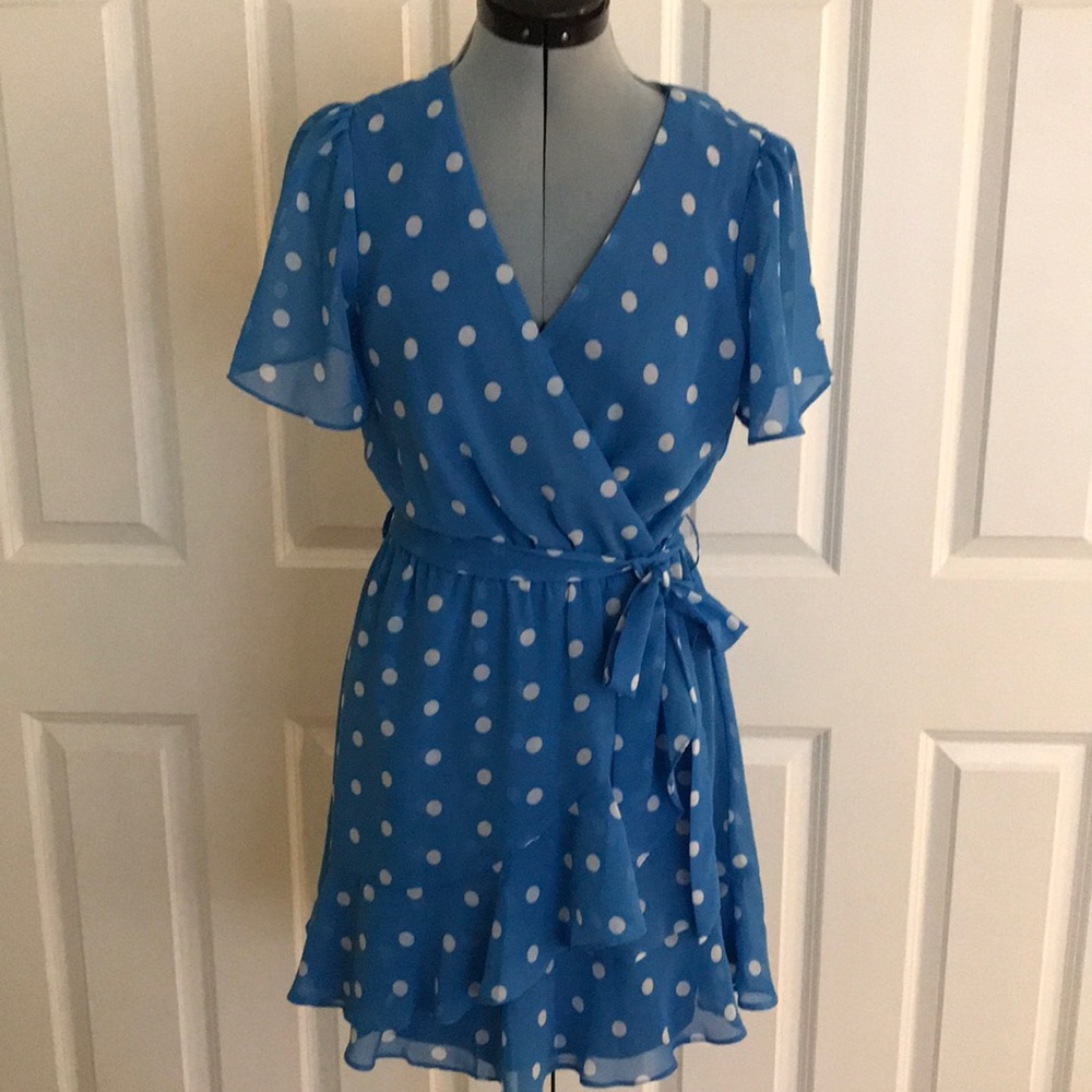 New Francesca’s Mi Ami Turquoise or Aqua Blue & White Polka Dots …